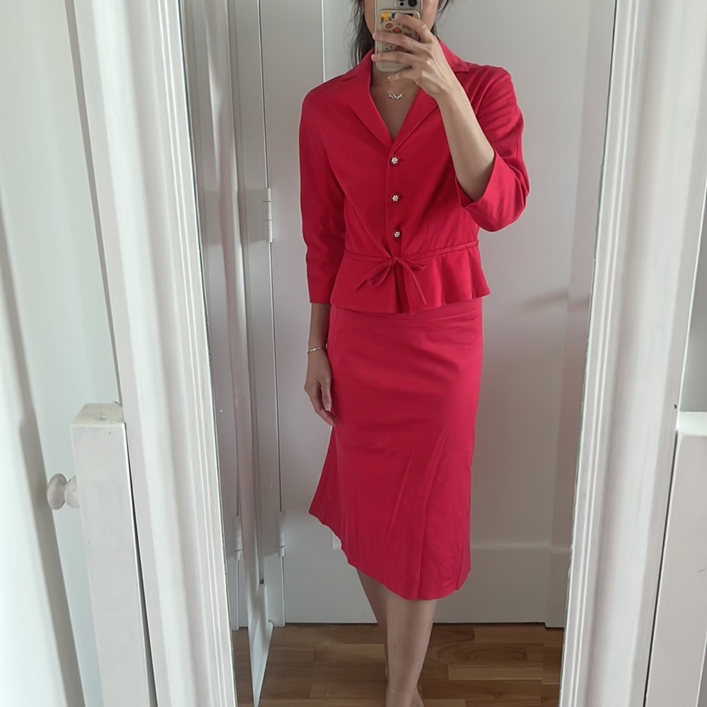 Pink moschino skirt suit set with rhinestone buttons